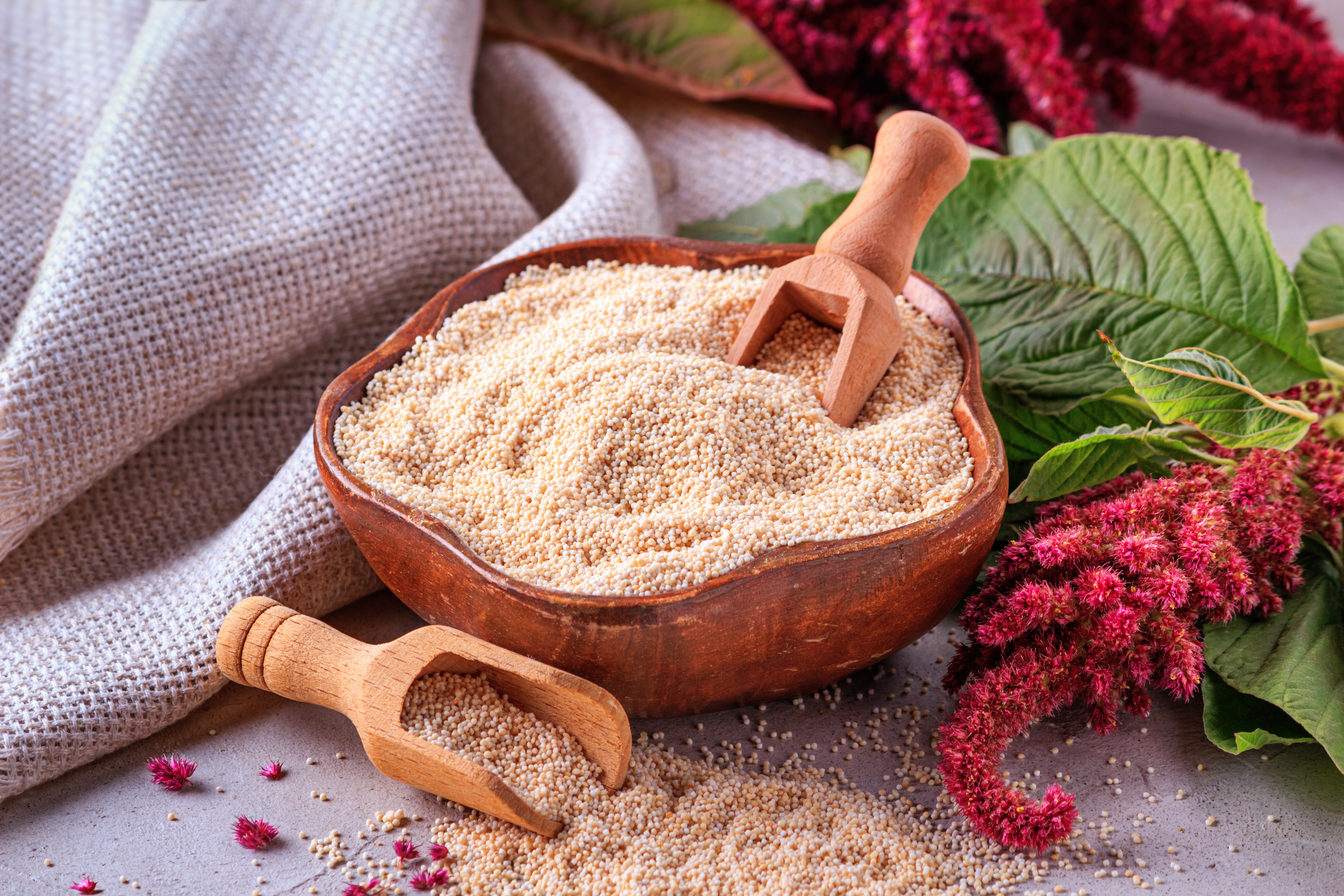 Heirloom Amaranth Grain Harvest in Wooden Bowl