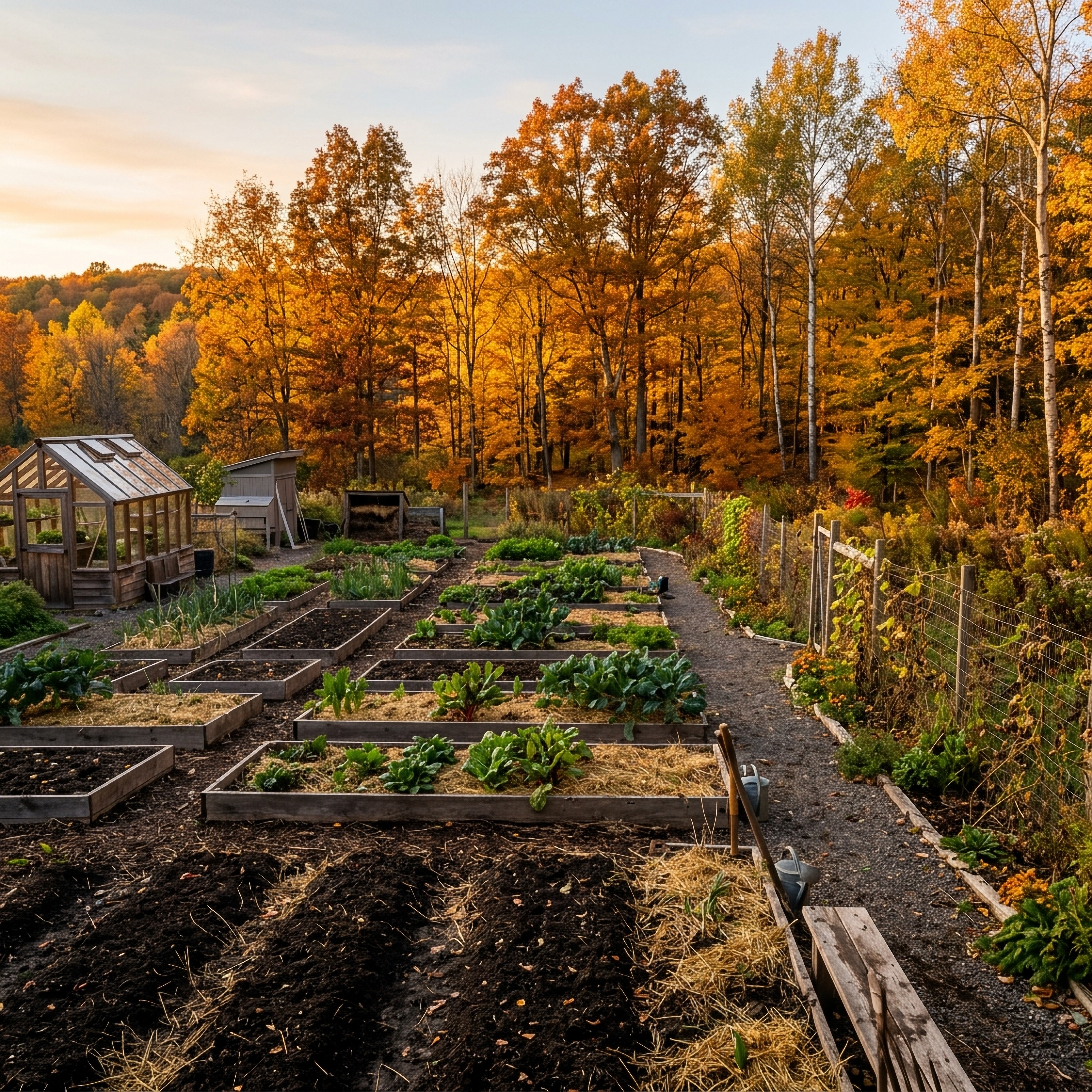 Soil preparation steps from our fall gardening guide using compost and straw