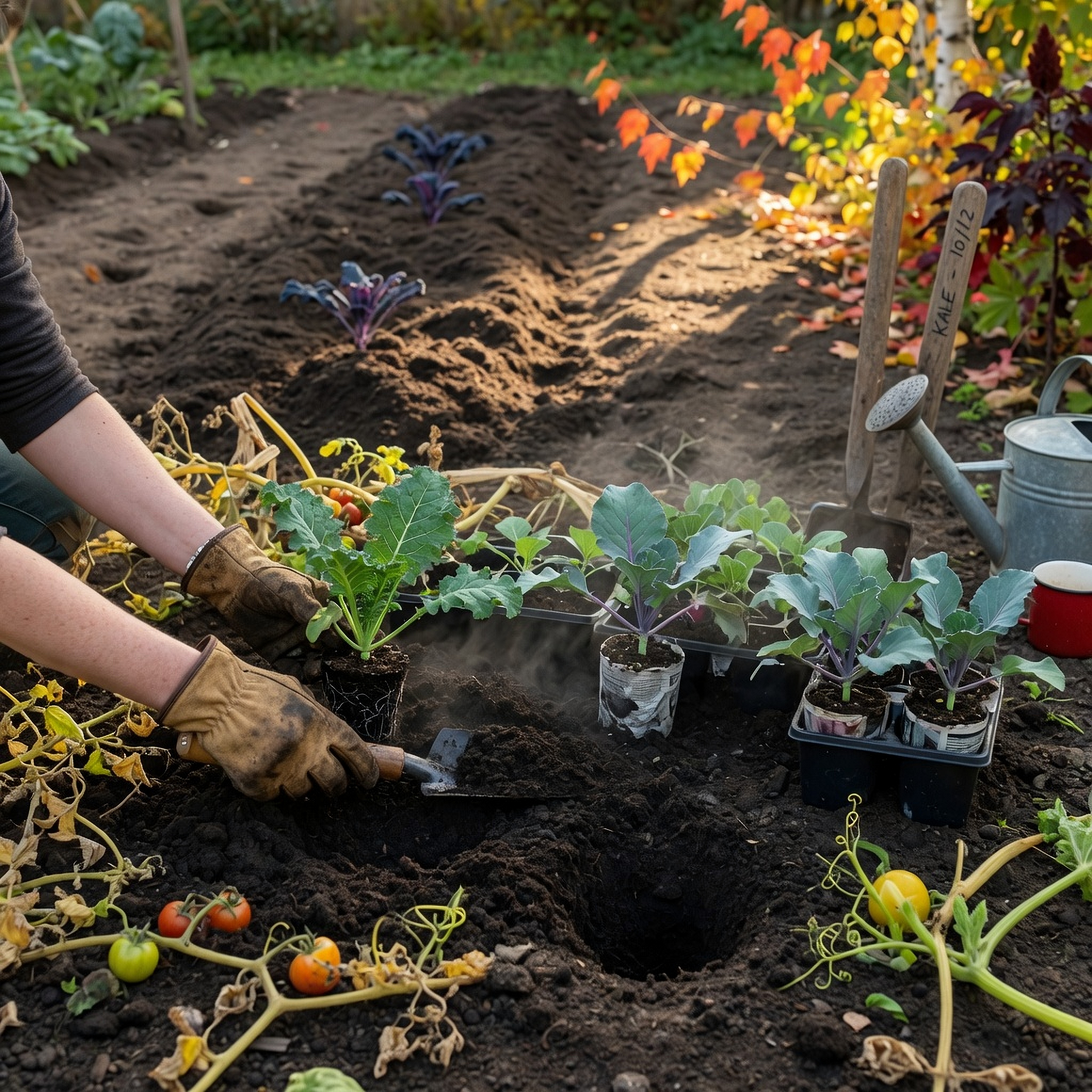 Transplanting kale in autumn for fall succession planting